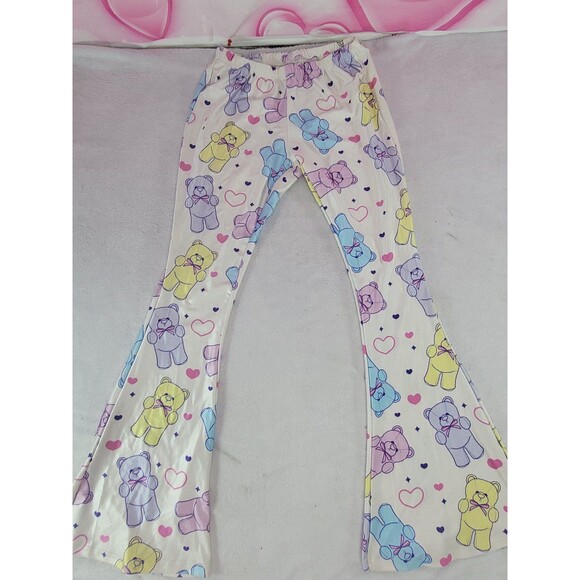 In Control Clothing Pastel Fairy Kei Kawaii Bear Bell Bottom Pants Size XS/S - Picture 1 of 12